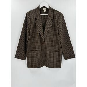 Vintage Modern Essentials Blazer Womens Medium Brown Plaid 80s 90s Knit Pockets